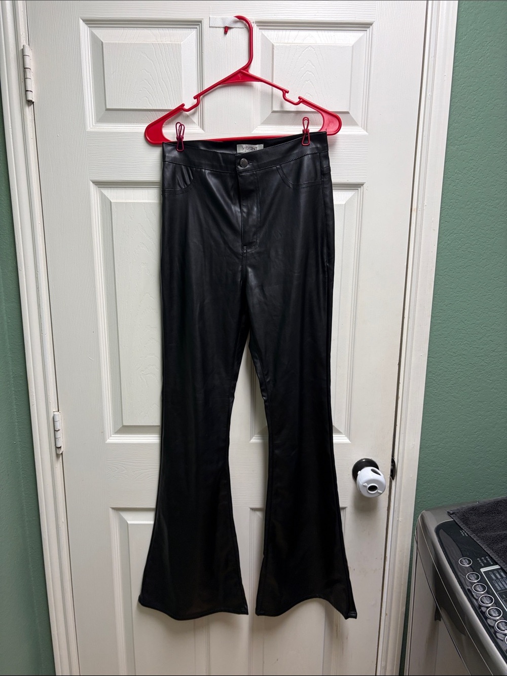 High-Rise Black Faux Leather Flare Jeans